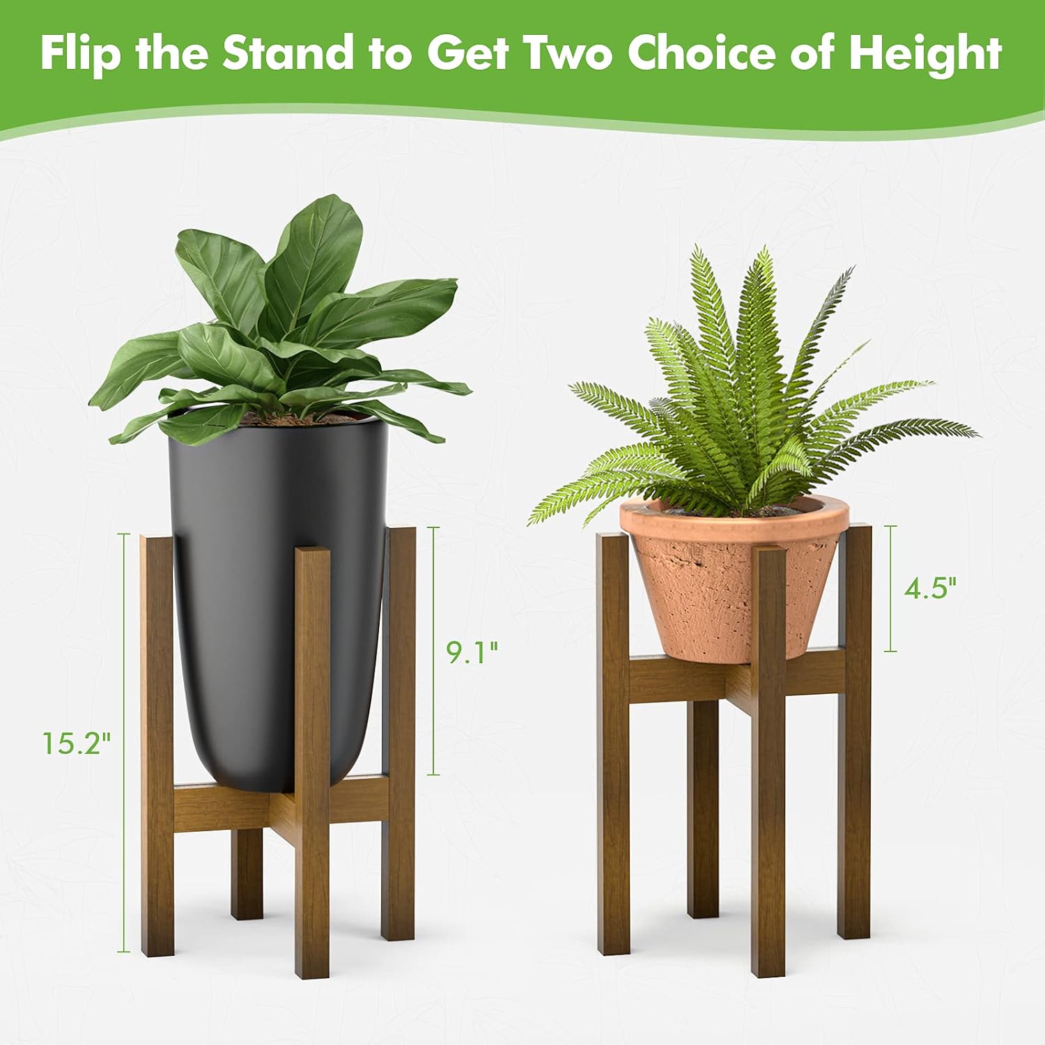 Easoger 2 Pack Plant Stand for Indoor Plants, Mid Century Modern Adjustable Plant Stand Indoor Plant Holder Rack for Living Room, Balcony Fits 8,10,12 inch Pots Bamboo Corner Plant Stand