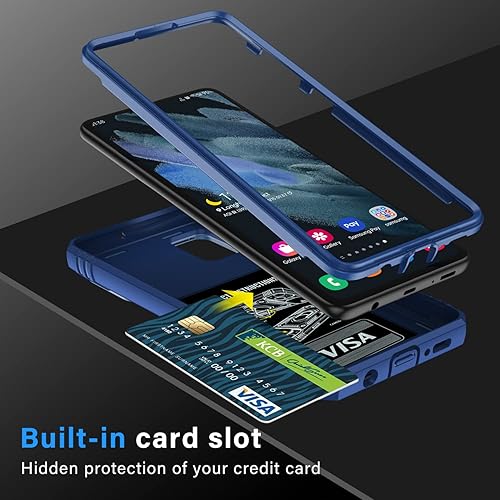 Miniatura 8 de PASNEW Funda para Samsung Galaxy S21 Ultra, cubierta de la cámara deslizante y puerto de carga, tapón antipolvo y anillo de dedo de metal de 360,