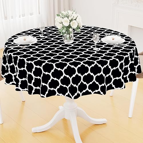 Smiry - Mantel redondo de vinilo impermeable con reverso de franela, lavable, a prueba de derrames, para mesa redonda, comedor, campamento,