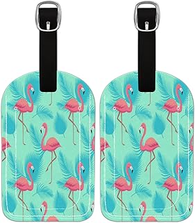 Etiqueta de bagagem PU Leahter para malas, bolsa de viagem de proteção de privacidade etiqueta etiqueta de mala rosa flamingo folha de palmeira, etiqueta de bagagem de viagem etiqueta de identificação para mulheres homens