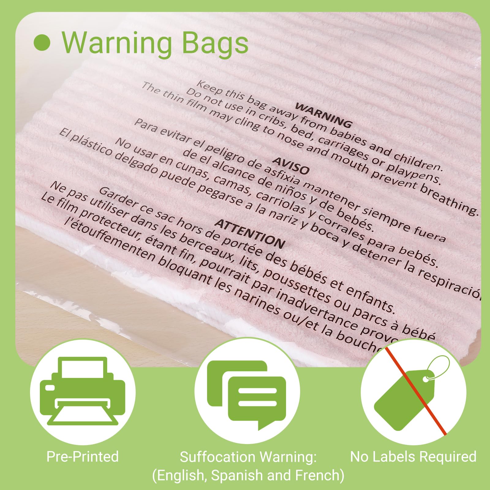 Lot de 100 sacs en polyéthylène transparents auto-adhésifs 61 x 76,2 cm | Avec avertissement d'étouffement pour l'emballage, l'expédition et FBA avec adhésif permanent (1,5 mm)