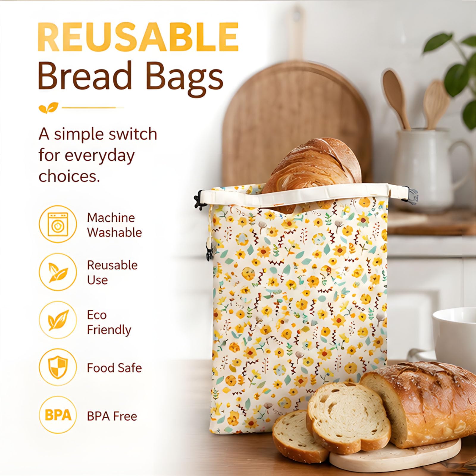 Contenitore per Pane in Cotone Riutilizzabile per lievito Naturale e pagnotte Fatte in casa estende la freschezza del Sacchetto per Pane Naturale