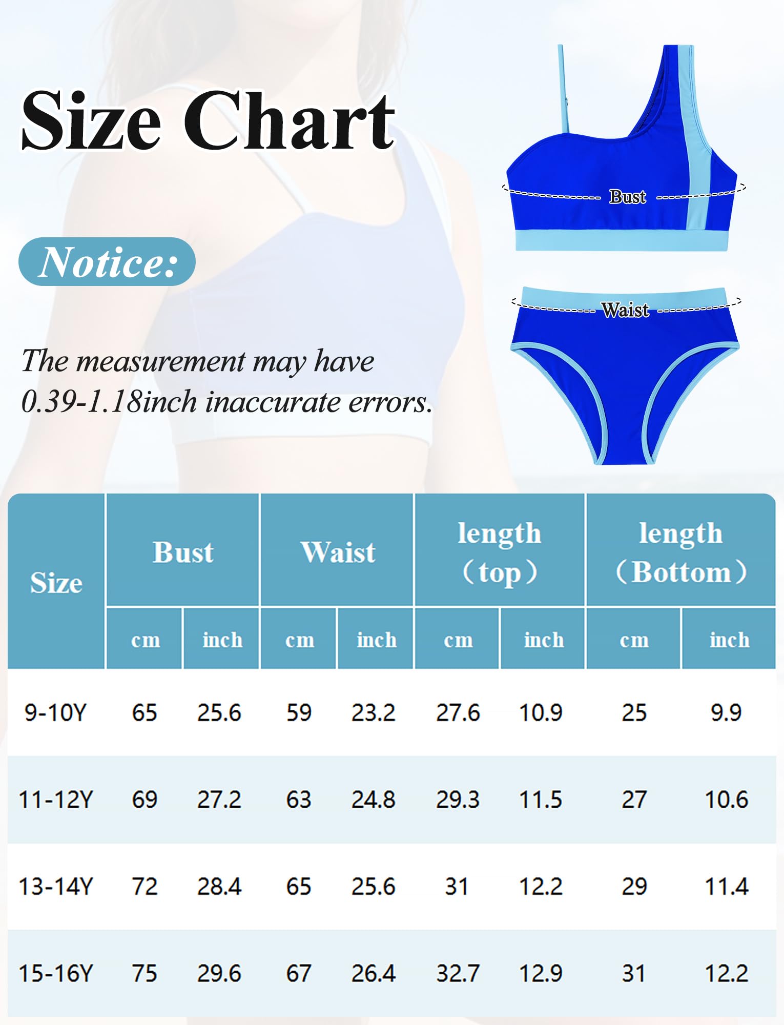 Happy Cherry - Set bikini da bambina, 2 pezzi, costume da bagno estivo per ragazze adolescenti, stile sportivo, tankini con slip superiore, costume da bagno per spiaggia, surf, vacanze - 9-16 anni