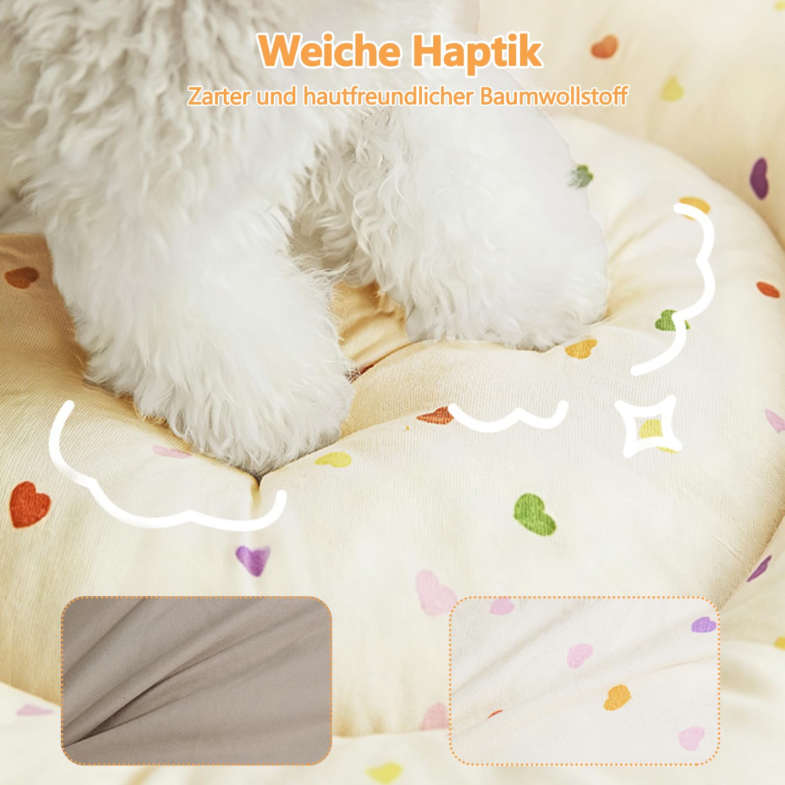 Galatée Ganzjahres-Katzen- Und Hundebett, Gefüllt Mit Pp-Baumwolle, Geräumig Und Weich, Formstabil, Separates Bett Und Matte, Rutschfestes Und Feuchtigkeitsbeständiges Haustierbett（L,Beige）
