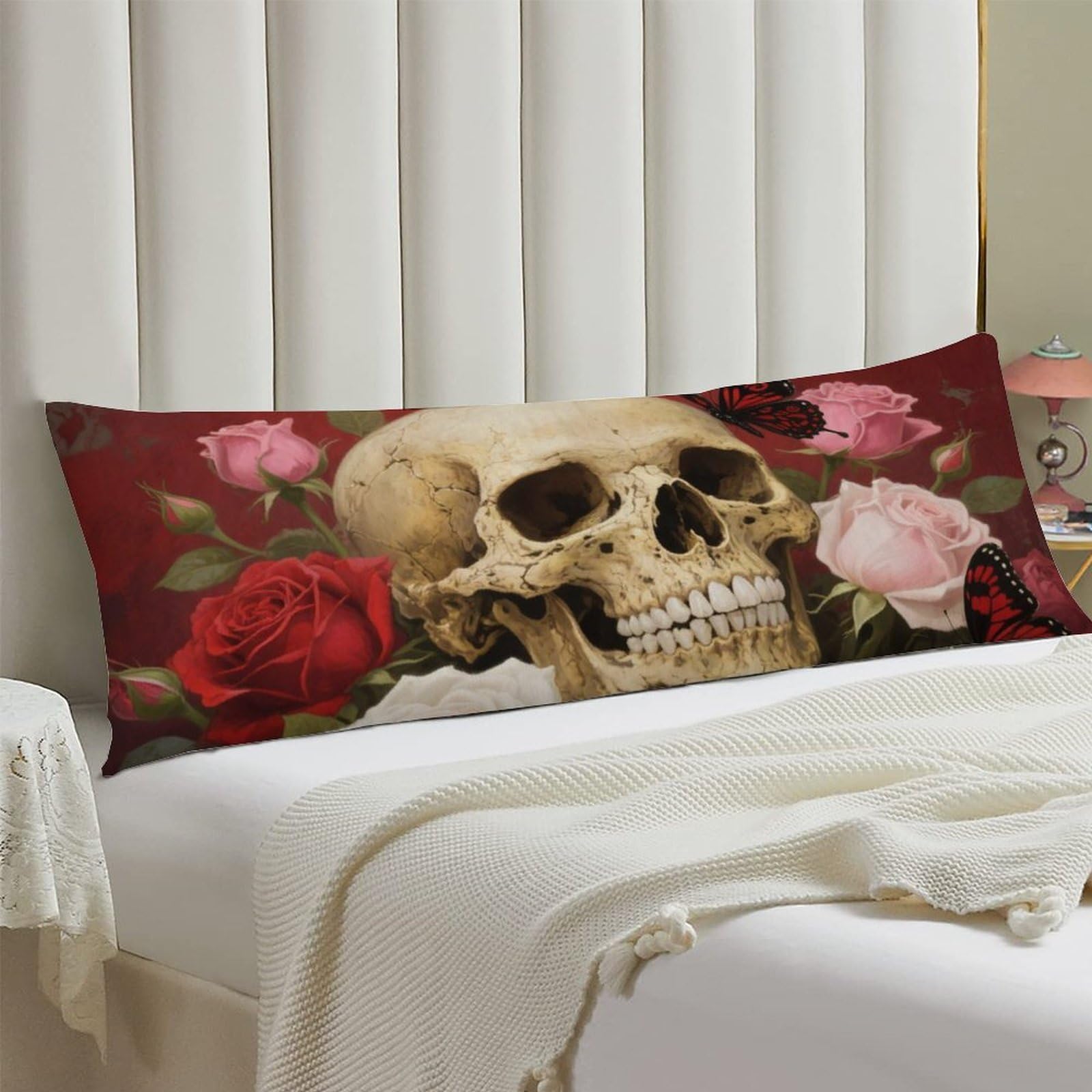 Body Pillow Cover 20x54 Long Pillow Case with Invisible Zipper Breathable Microfiber Vintage Rose Skull Pillowcase Soft Cozy Protector for Bedroom Couch Sofa Bed Home Decor All Seasons