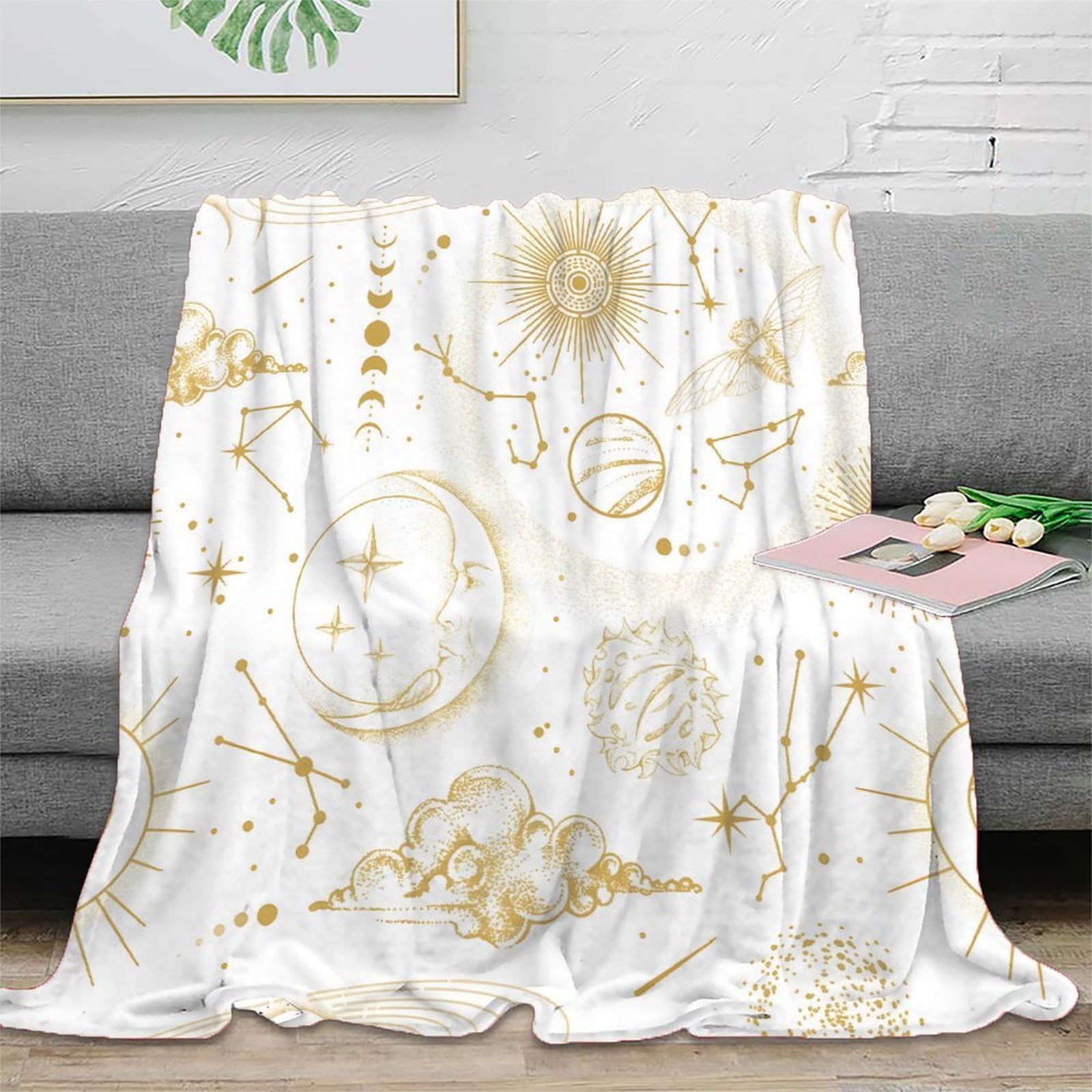 3D Printed Astronomy symbols Bed Blanket Microfiber Ultra Soft Warm Bedding Vintage celestial Soft Throw for Friends Colleagues Loved Ones Housewarming 50x60inch(127x152cm)