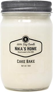 Nika's Home Cake Bake Soy Candle 12oz Mason Jar Non-Toxic White Soy Handmade Long Burning 50-60 Hours Highly Scented All Natural Candles Clean Burning Large Candle Gift Décor Birthday Cake
