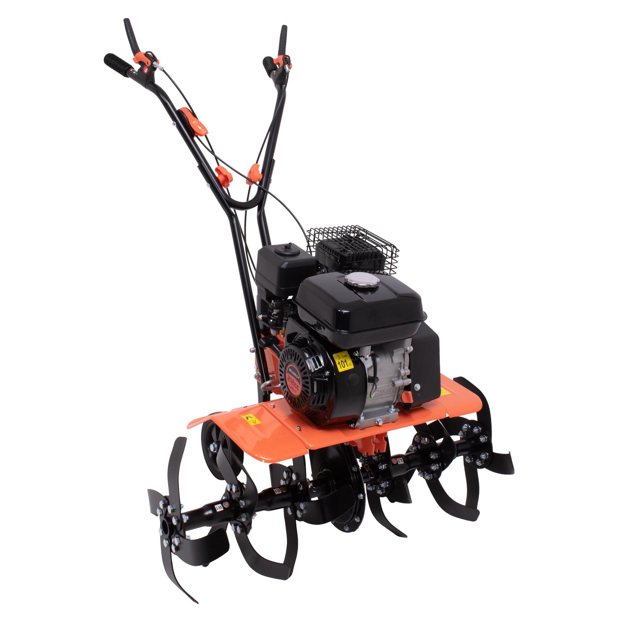 Boudech Tukang 212 - Motocoltivatore per Orto a Scoppio a Benzina 4 tempi 6.1HP Motore 212cc con 6 Frese Ø40 cm 24 lame Larghezza di lavoro 34-62-85 cm Profondità di lavoro 40 cm
