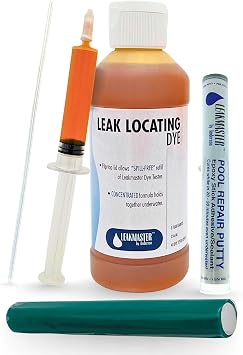 Pool Leak Detection Dye Kit for Leakmaster Anderson Manufacturing, DIY Swimming Pool Leak Detector w/ Pool Dye Syringe, Yellow Dye Refill Bottle & White Cure Pool Putty, Pool Repair Kit, Bundle of 3