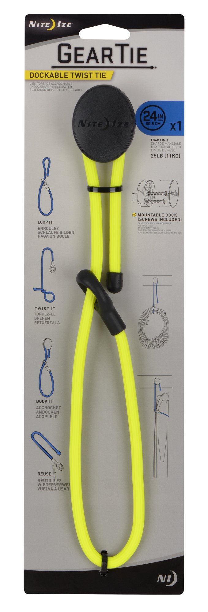 NITEIZE(ナイトアイズ) GEAR TIE DOCKABLE TWIST 24イ��ンチ ブライトイエロー GLK24-33-R3