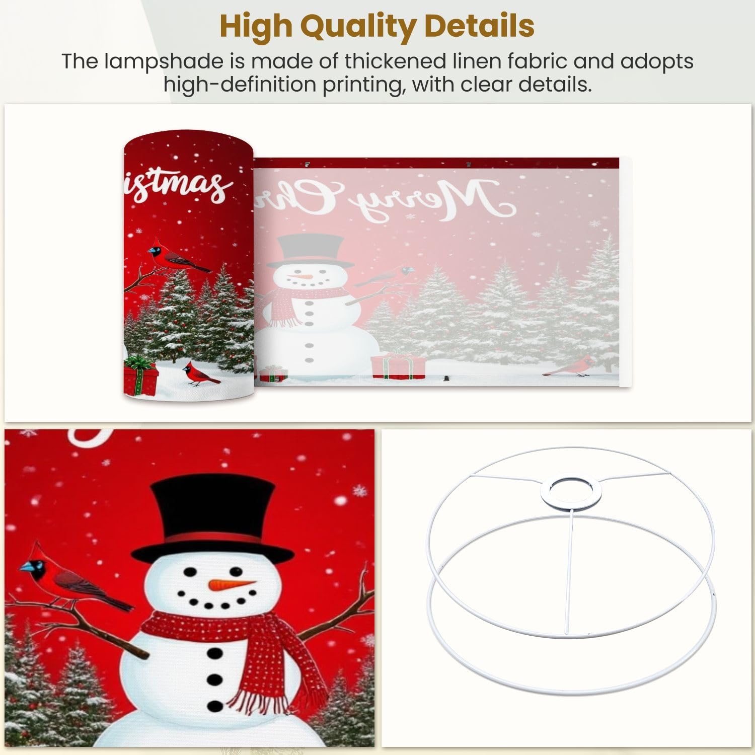 Drum Lamp Shades Christmas Merry Xmas Snowman Winter Holiday New Year Eve Top Hat Red Lampshade for Floor Lamps Table Lamp Pendant Light Linen 13"x13"x10" Replacement Large Lampshades
