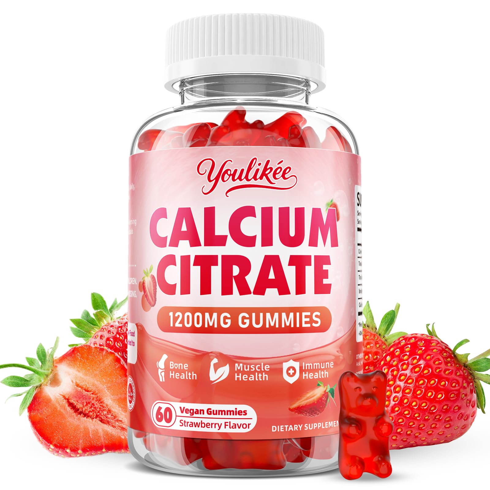 Calcium Citrate Gummies 1200 mg, Calcium Supplement for Women & Men 60 Count (Pack of 1)