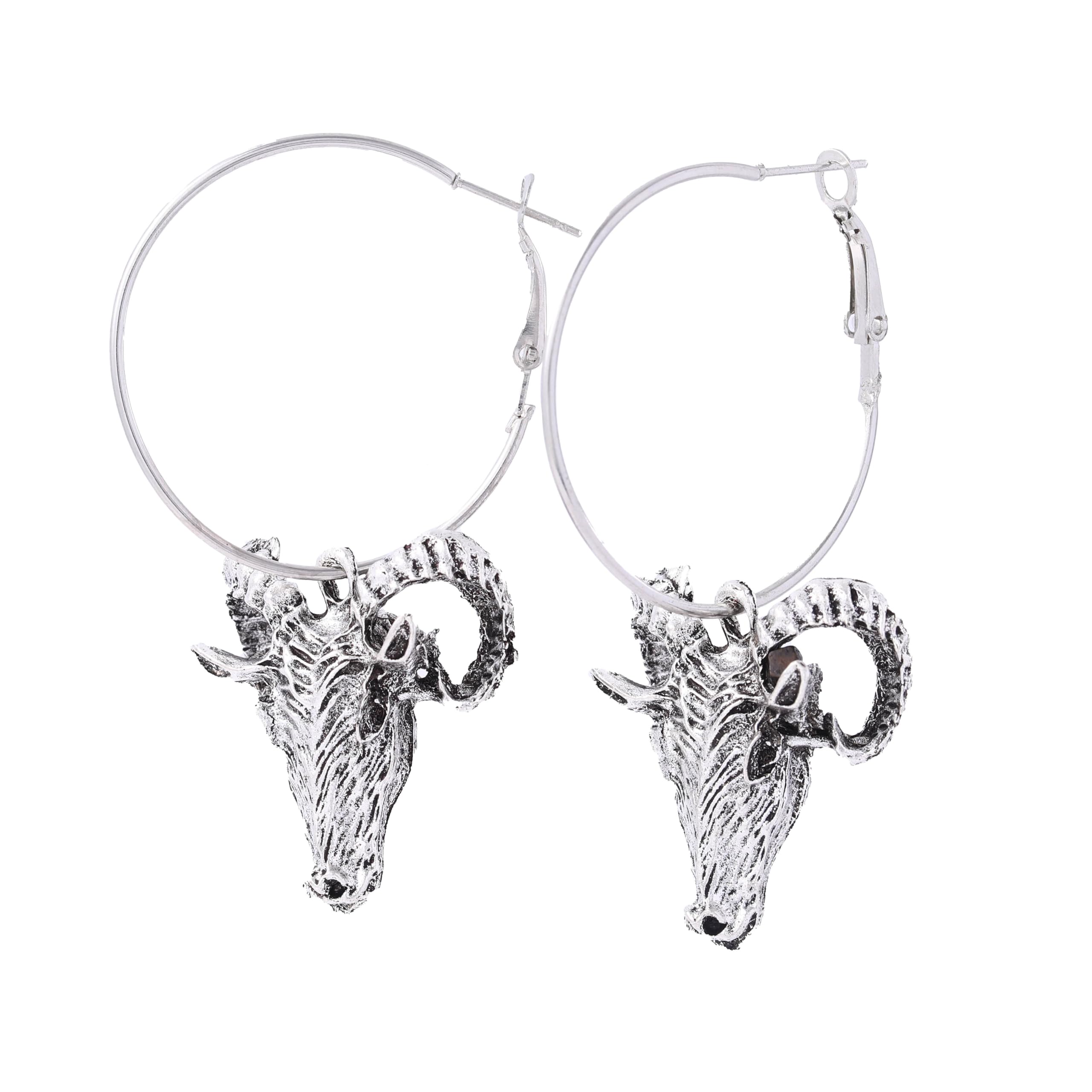 Formery Halloween Satan Goat Head Hoop Earrings Silver Gothic Punk Devils Goat Earring Party Cosplay Costume Accessories