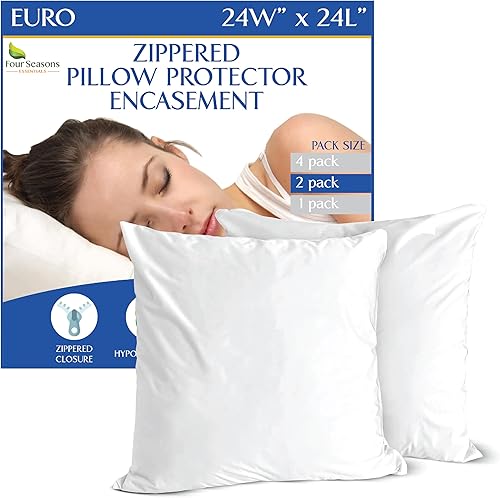 Protectores de almohada de tamaño europeo (juego de 2)  Fundas de almohada cuadradas europeas de 24 x 24 pulgadas, impermeables, hipoalergénicas, a
