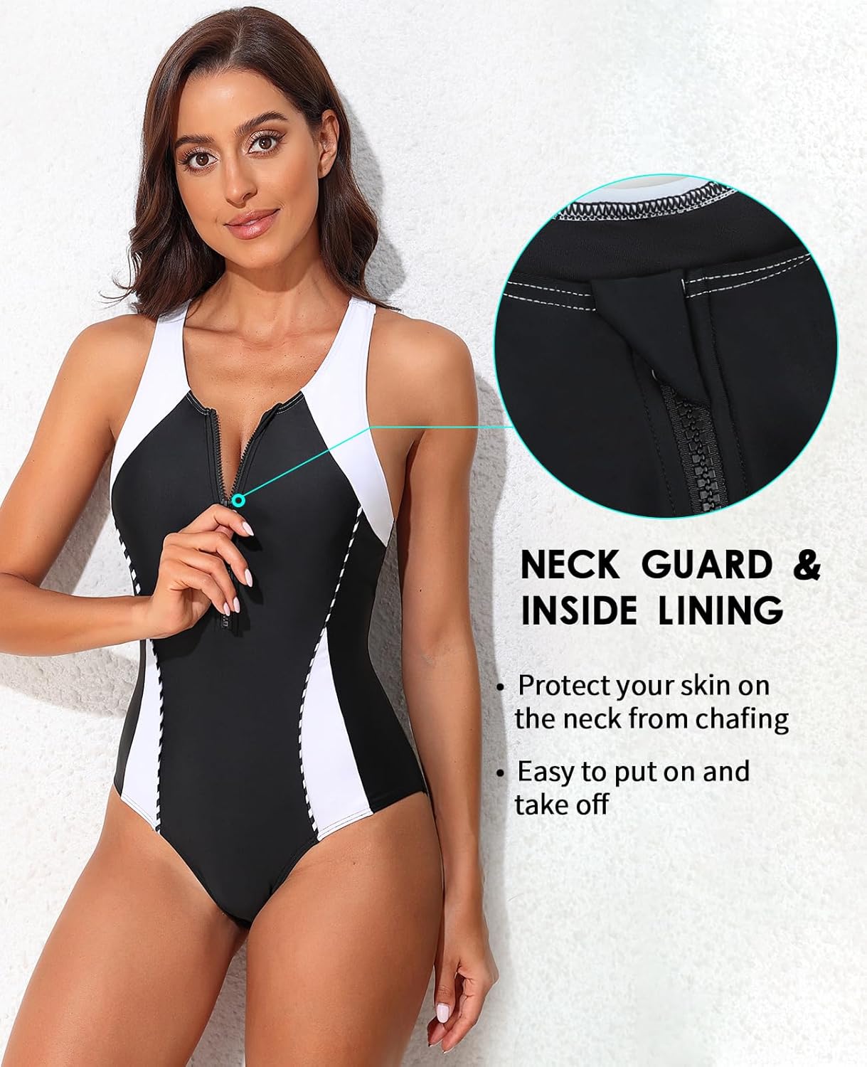 beautyin Women Front Zip One Piece Swimsuit Athletic Racerback Lap Bathing Suit - Image 4