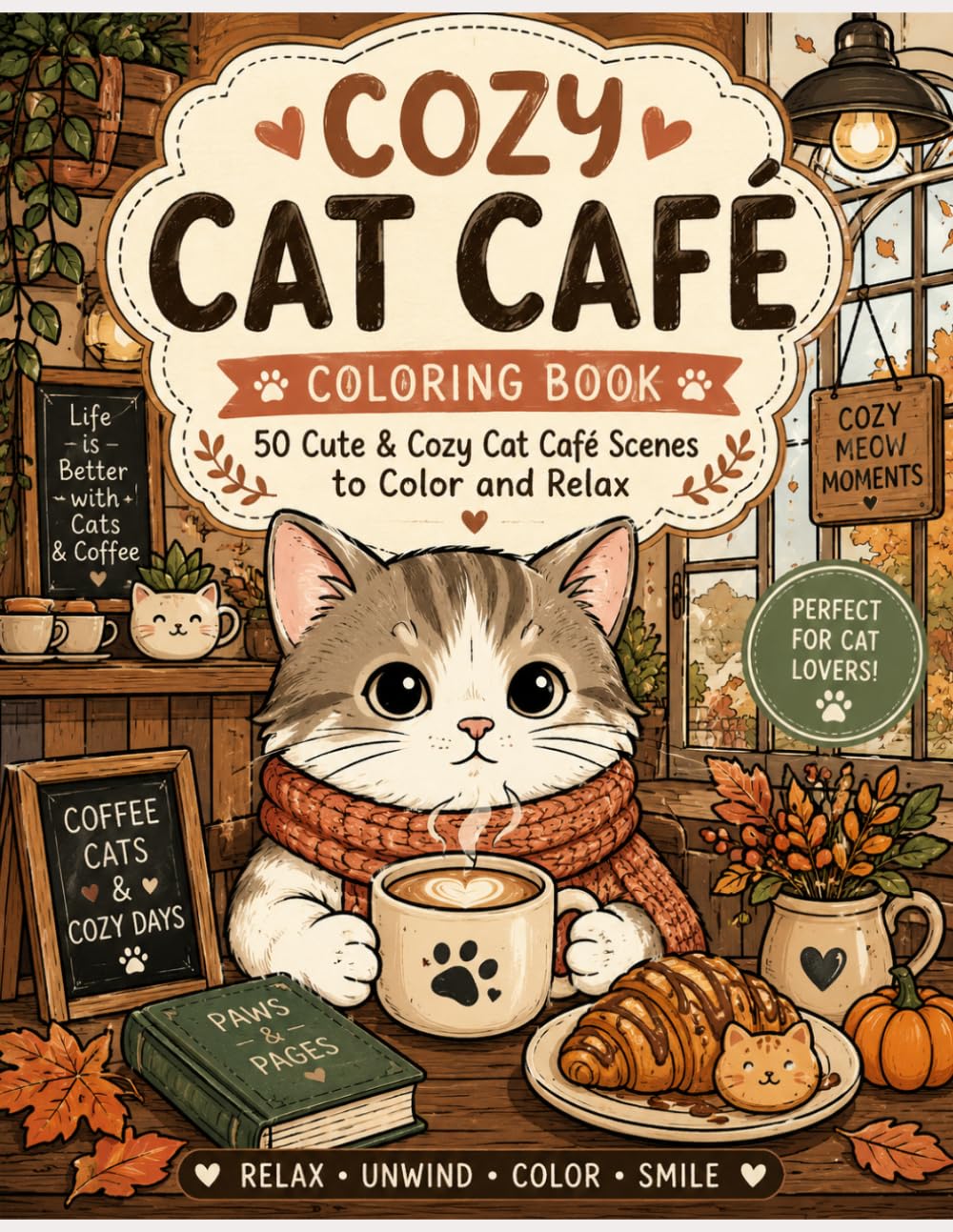 Cozy Cat Café Coloring Book: Stress Relief Coloring Book Featuring Cozy Cats, Coffee & Cute Café Moments