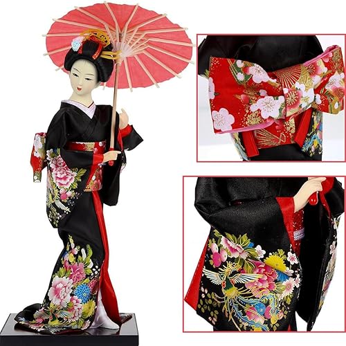 Miniatura 6 de Earlyred Muñeca kimono de geisha japonesa de 12 pulgadas, muñeca kimono asiática, figura coleccionable, decoración de regalo, color rojo