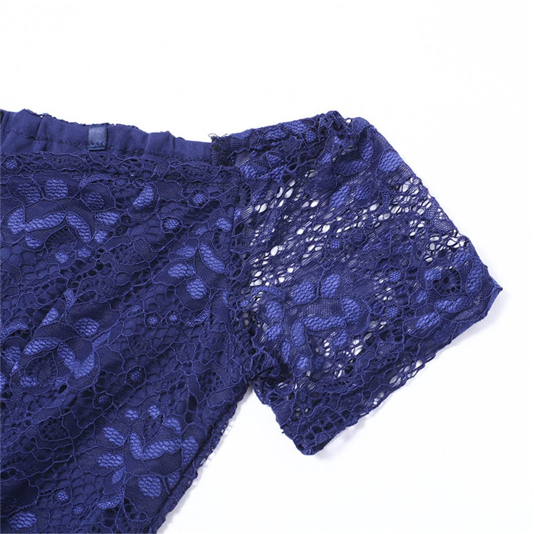 Dninmim Abito da donna con scollo diagonale sexy in pizzo con fiocco e fiocco in pizzo