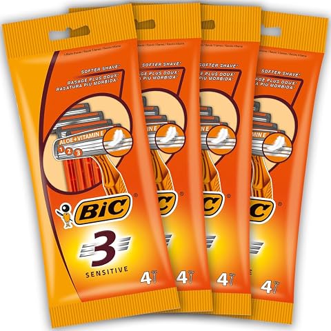 BIC 3 Sensitive Men's Disposable Razors, Triple Blade, Pack of 16