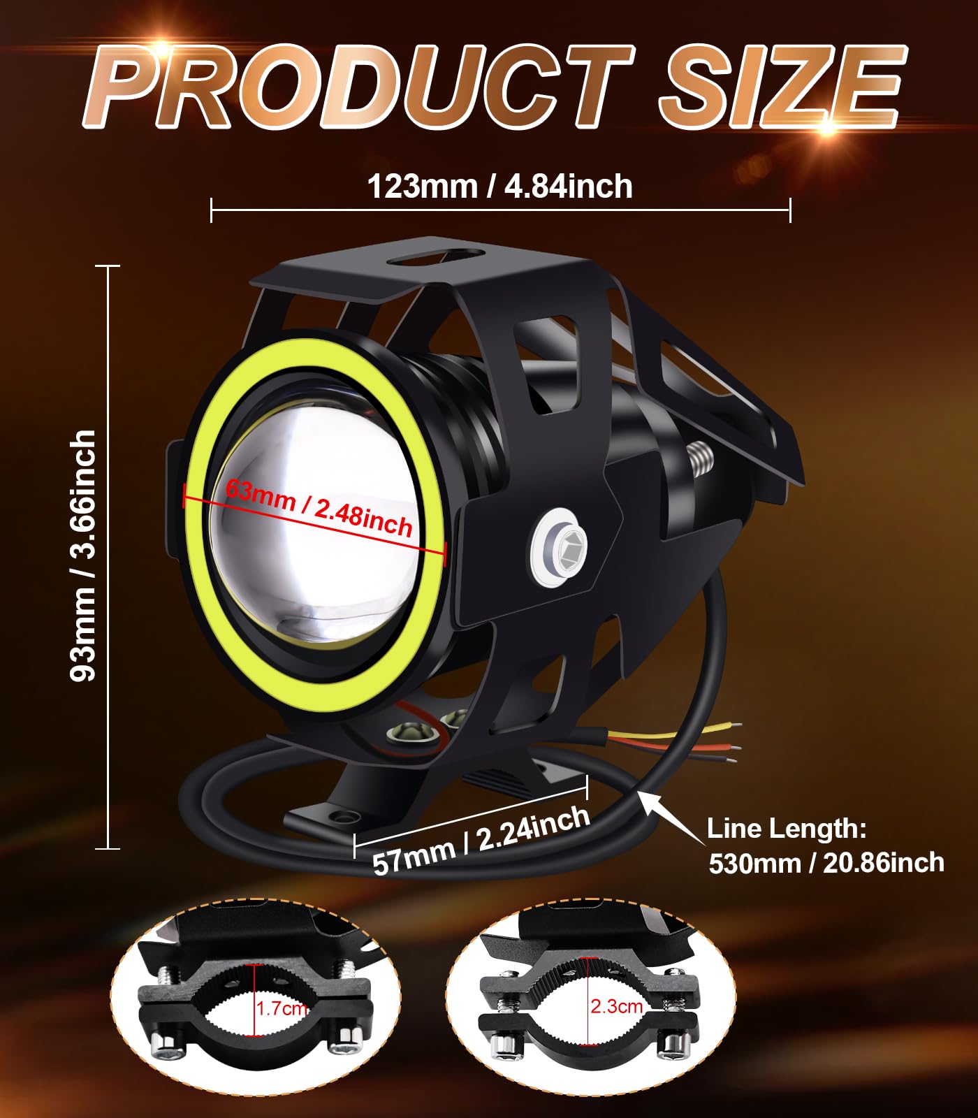 Phares LED Moto avec Blanc Halo Angel Eye, 2 Pièces avec Interrupteur