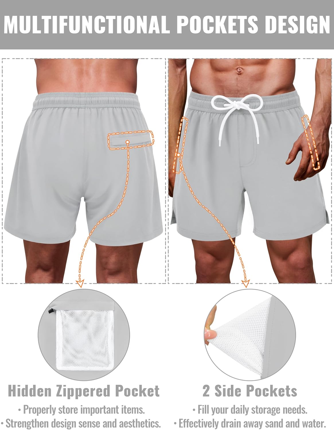 Sarfel Mens Swim Trunks 5 Inch Mens Bathing Suit with Compression Liner Men's Board Shorts Men's Swimwear Quick Dry Swimsuit - Image 2