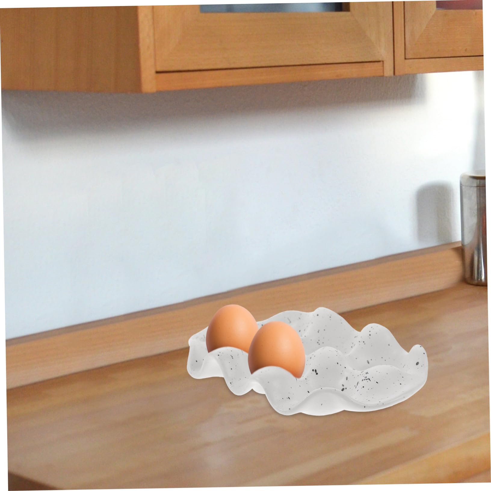Plateau à Œufs Céramique 6 Cases Beige Pointillé Support de Rangement Résistant la Cuisine Maison Réfrigérateur