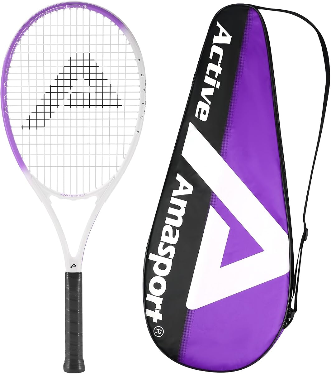 AMA SPORT Adult Tennis Racket - Pre-Strung Light Balance 27 inch Tennis Racquet for Women and Men Grip Size 2-4 1/4"