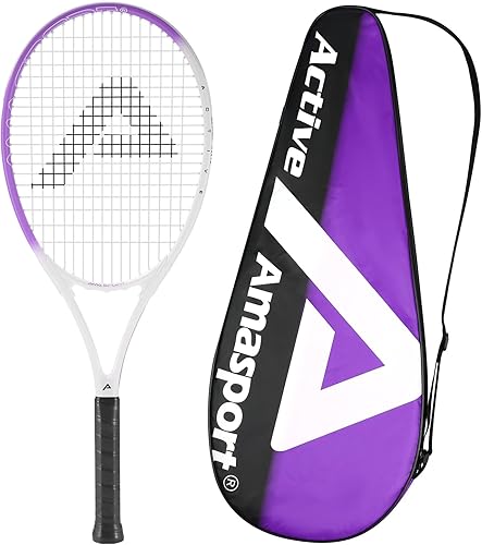 AMA SPORT Adult Tennis Racket - Pre-Strung Light Balance 27 inch Tennis Racquet for Women and Men Grip Size 2-4 14"