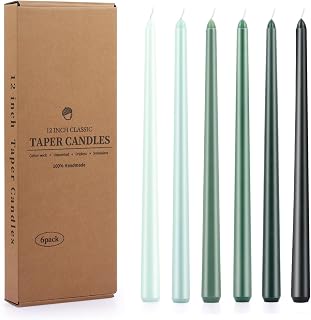 BEARAE Taper Candles, 12 Inch 6 Pack Candle Sticks Smokeless Dripless Unscented Candlesticks, Long Tapered Candles for Wedding Dinner Birthday Ritual Prayer Meditation, 8 Hours Long Burning, Green