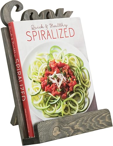MyGift Soporte para libros de cocina de madera maciza con soporte y letras decorativas de cocina, color gris
