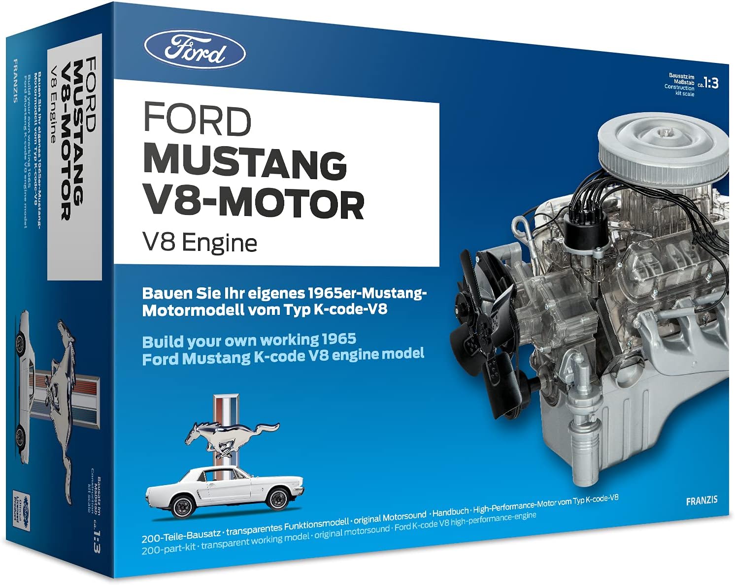 Franzis 67500 Ford Mustang V8 Model Engine Kit, 327 x 146 x 447 millimeters, All Components Included