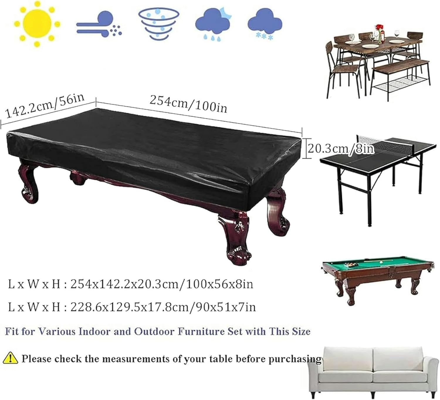 Pool Table Cover Hard Top 7/8/9 Ft Pool Table Covers Premium Heavy Duty Leatherette Pool Table Cover Waterproof Dustproof Oxford Fabric Billiard Cover for Rectangular Patio Table,100x56x8in