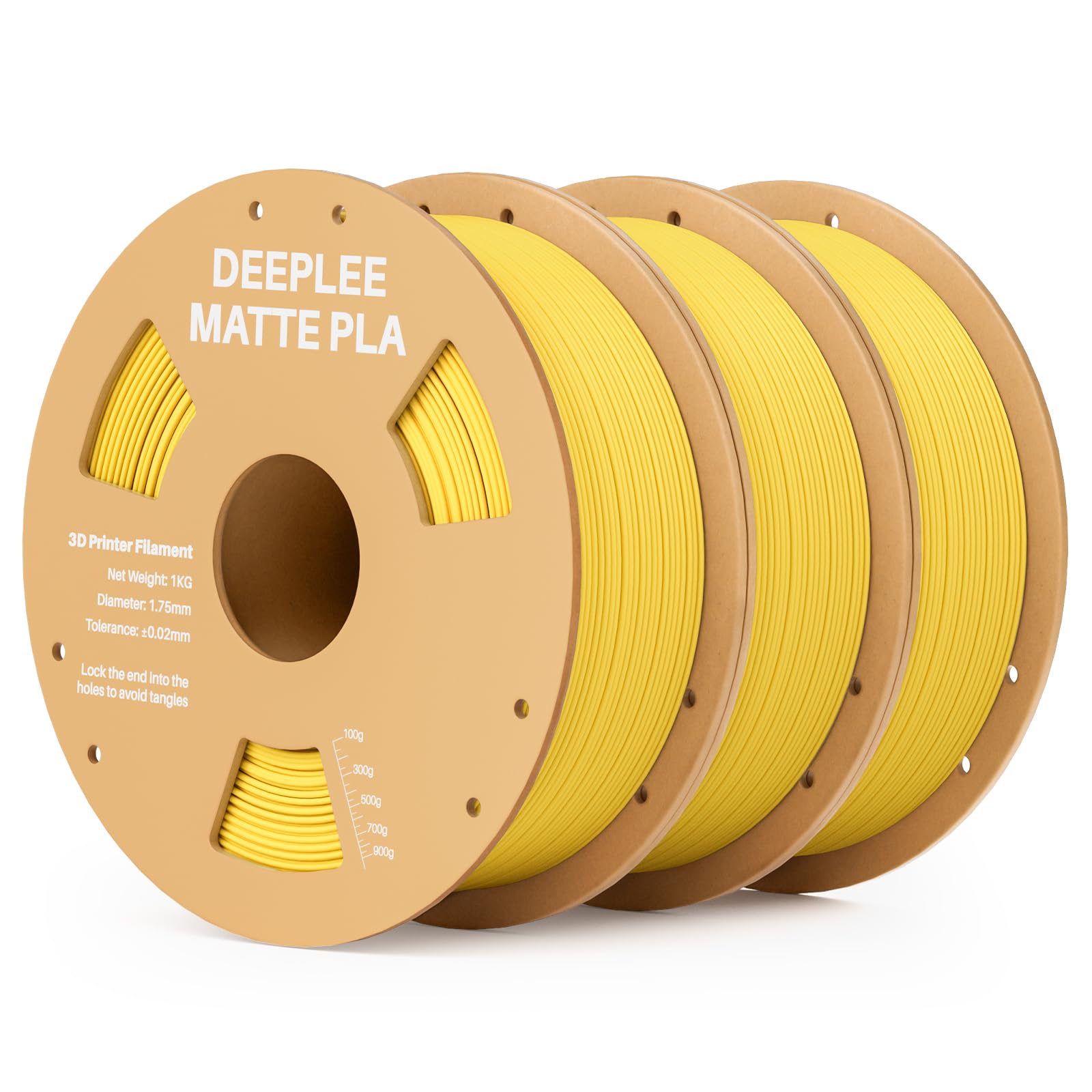 DEEPLEE Filamento Matte PLA 1,75 mm, Opaco PLA Filamenti per Stampante 3D con Precisione Dimensionale +/- 0,02 mm, per la Maggior parte delle Stampanti 3D FDM, 3KG(1kg/bobina) Giallo