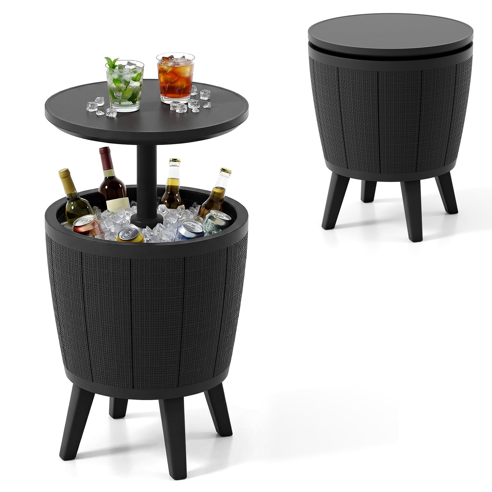COSTWAY 2 in 1 Tavolino Frigo 38L da Esterno, Secchiello Ghiaccio Regolabile in Altezza 49 x 59-84H cm, Tavolo Bar con Tappo di Drenaggio, per Piscina, Cortile e Campeggio (Nero)
