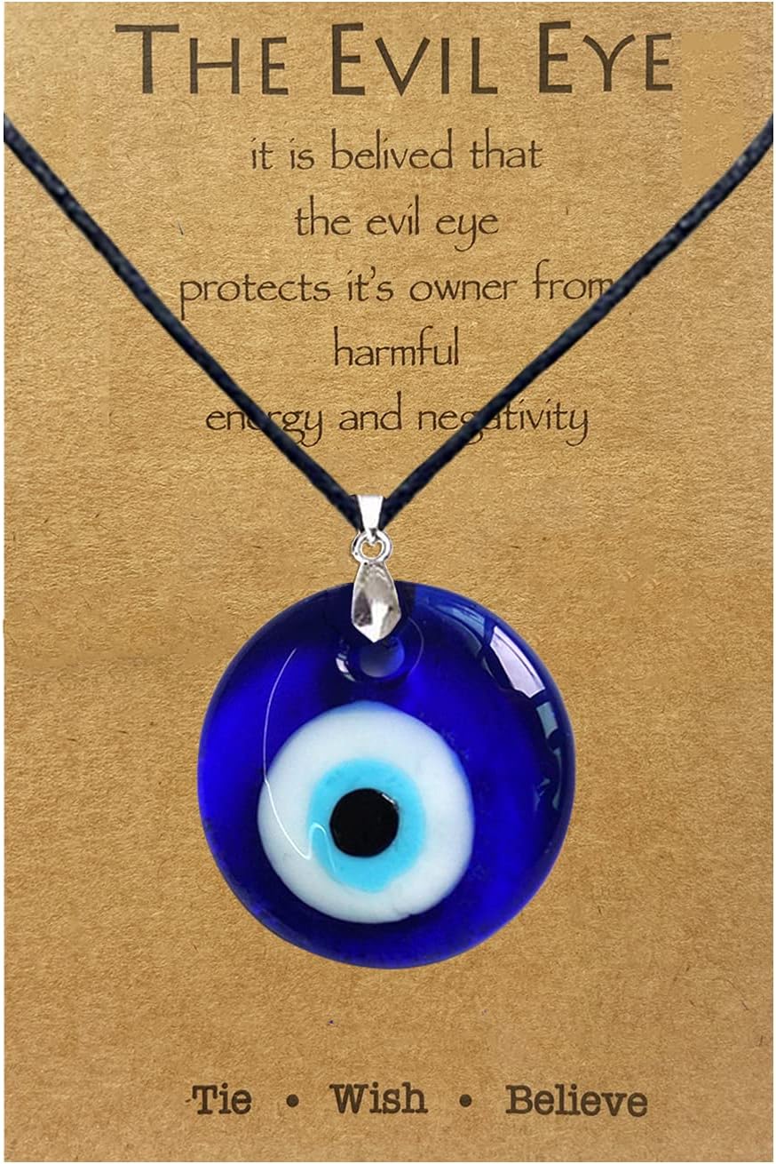 Evil Eye Necklace for Women Men Evil Eye Jewelry Blue Leather Rope Lucky Protection Necklace Jewelry Gifts