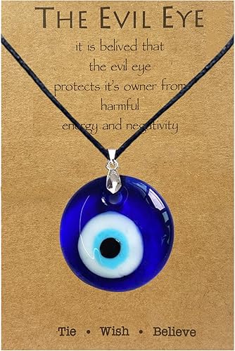 Long tiantian - Collar de ojo turco de vidrio para el mal de ojo, con cuerda de cuero para mujeres y hombres, protege la suerte, color azul