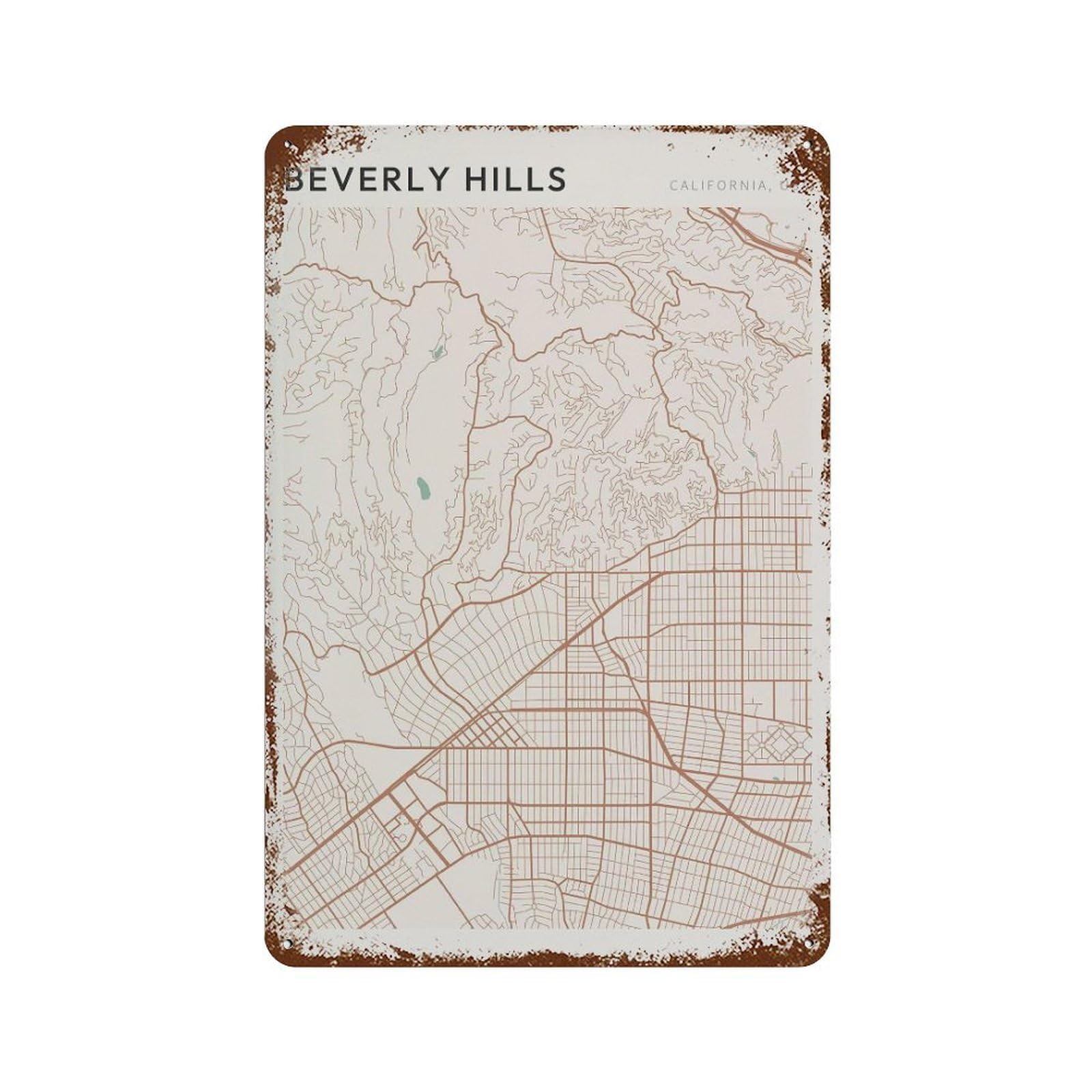 xiaoxiaoshen Beverly Hills Map California Travel Gift Farmhouse Decor (2) Wall Decor Art Metal Tin Poster Modern Home Decor Art Home Bar Shop Decorations Vintage Sign 30x20cm