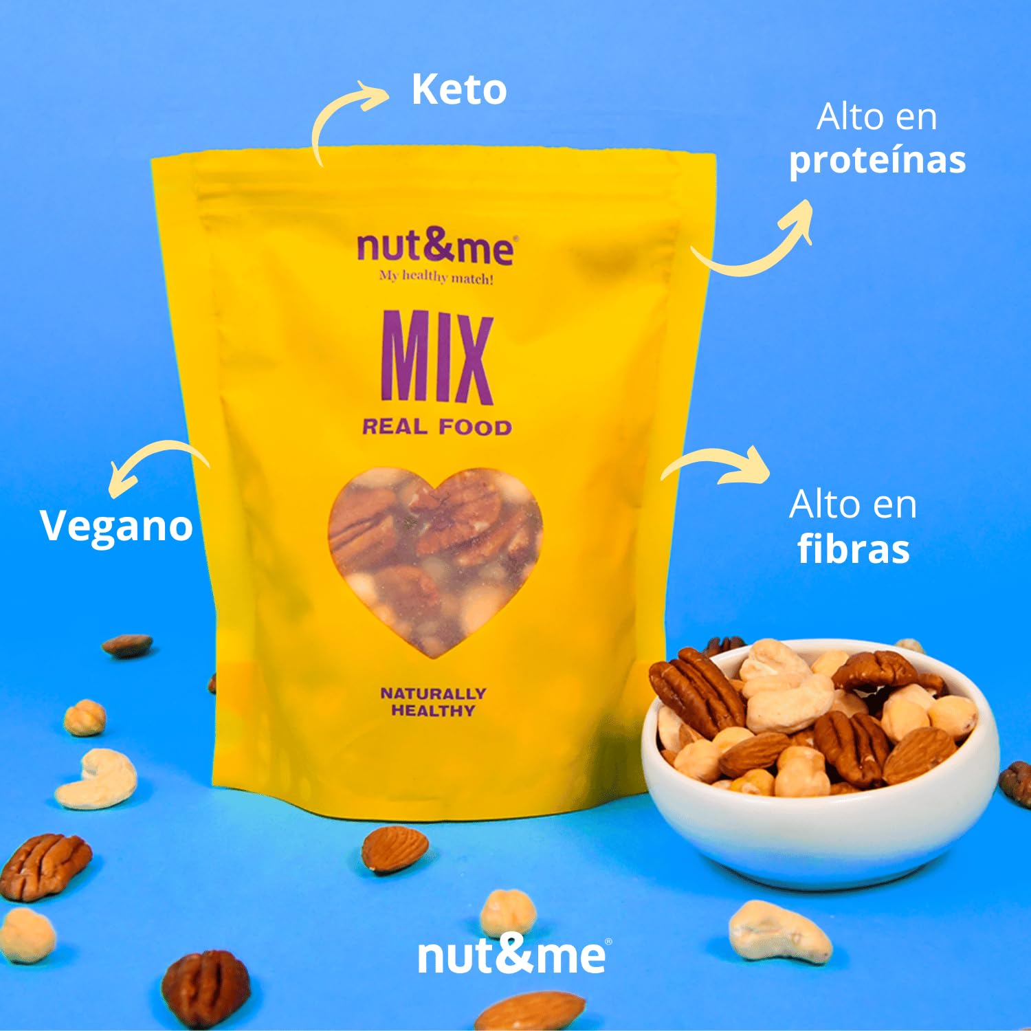 Mix natural de frutos secos 900 gr nut&me | Sin gluten | Vegano | Frutos secos premium | Perfecto para entrenar | Pack 6 x 150 gr