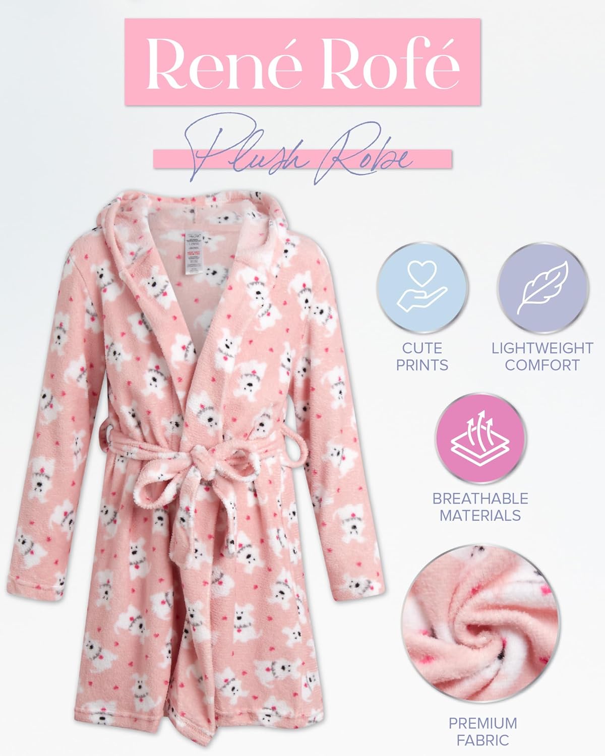 Rene Rofe Girls Robe - Cozy Warm Soft Fleece Hooded Belted Plush Dress Bath Robes for Girls with Holiday Prints - Image 2