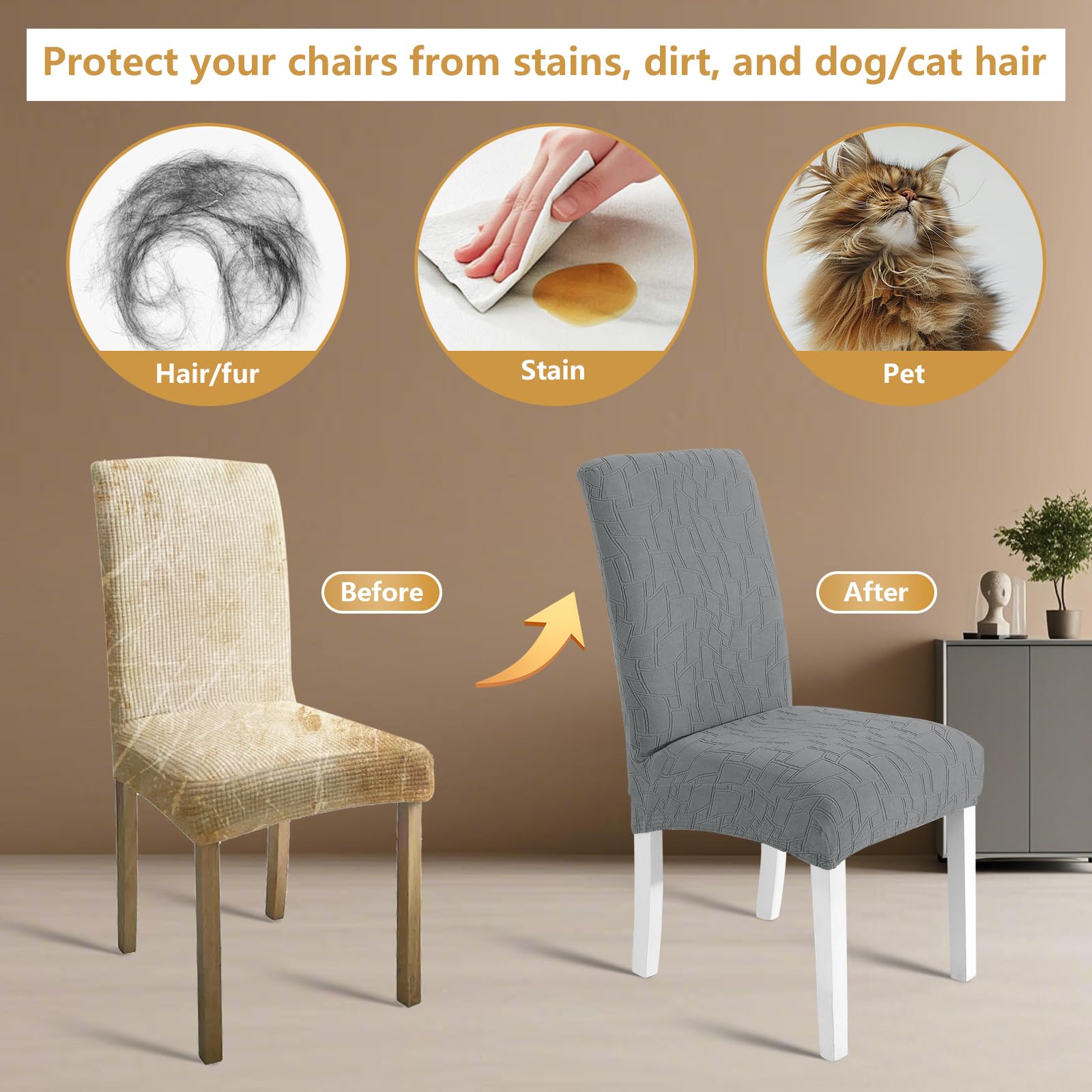 Ystyle Stretch Stuhlhussen 6er Set, Stuhlbezug Elastisch Abnehmbarer Waschbarer, Universal Stühle Schutz Dekoration Stuhlbezug für Hotel Bankett Küche Restaurant Hochzeit Party, Hellgrau