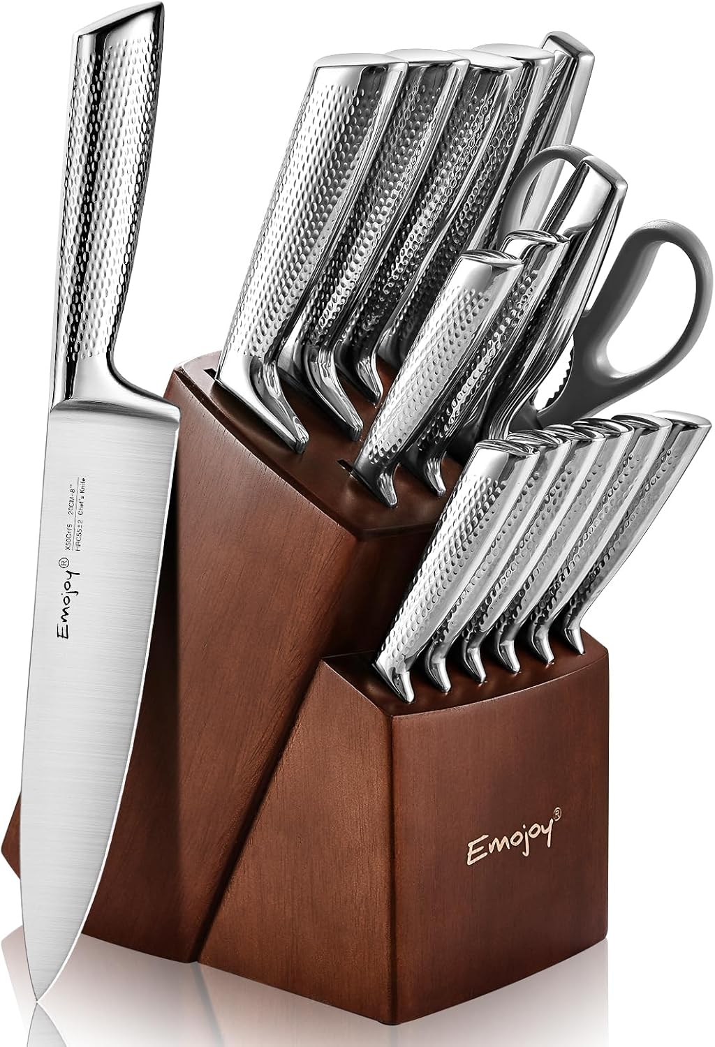 Emojoy 16Piece Kitchen Knife Set with Wooden Block, Ripple