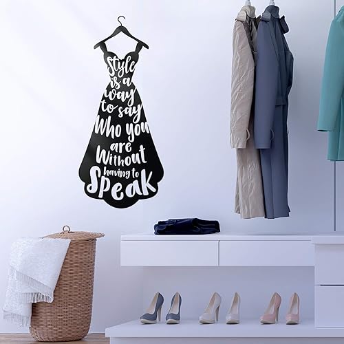 Miniatura 3 de Calcomanía de vinilo para pared, estilo es una manera de decir quién eres, 35 x 15.5 pulgadas, silueta de vestido de moda para mujer, citas para el