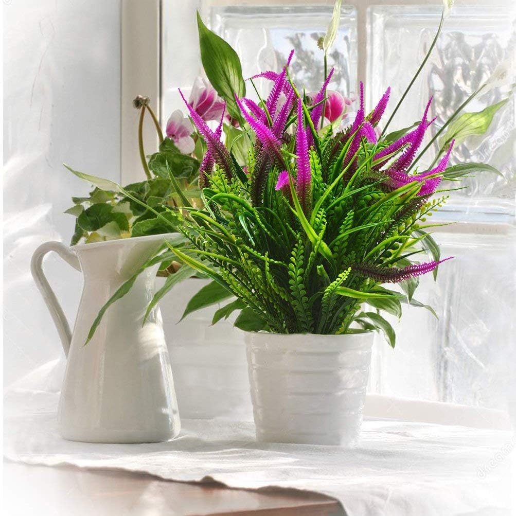 8pcs Outdoors Artificial Flowers Plants Faux Plastic Plant Artificial Fake Flower UV Resistant Plants for Window Garden Patio Hanging Planter Pathway Front Porch Home Decor(8, Red)