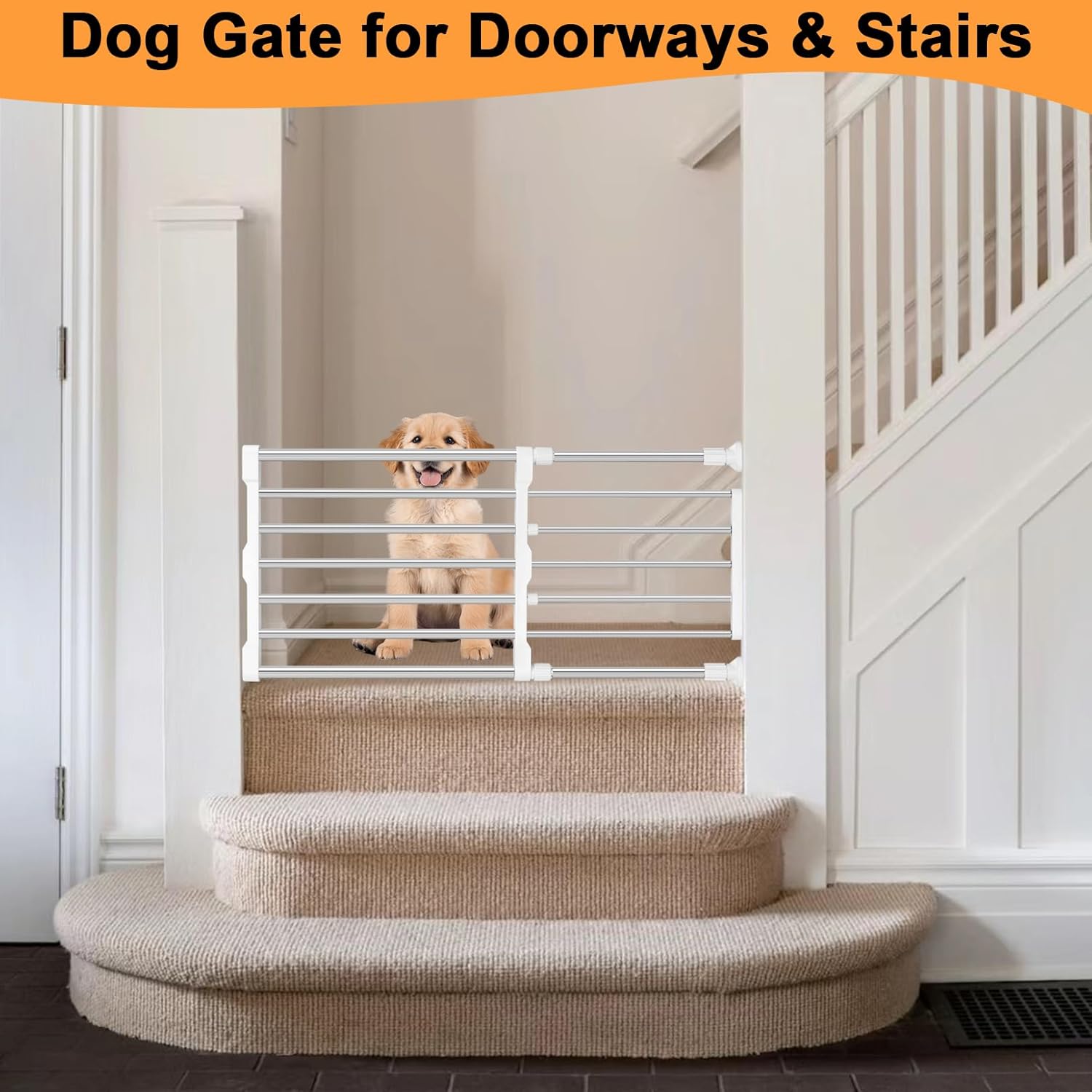Maerd Short Dog Gates for Doorways,Dog Gate to Step Over,Retractable Puppy Gate for Stairs Indoor with Door,15.7Inch Doggy Gate,Silver and White Pet GATE (Silver, 29''-38'' W, 15'' H)