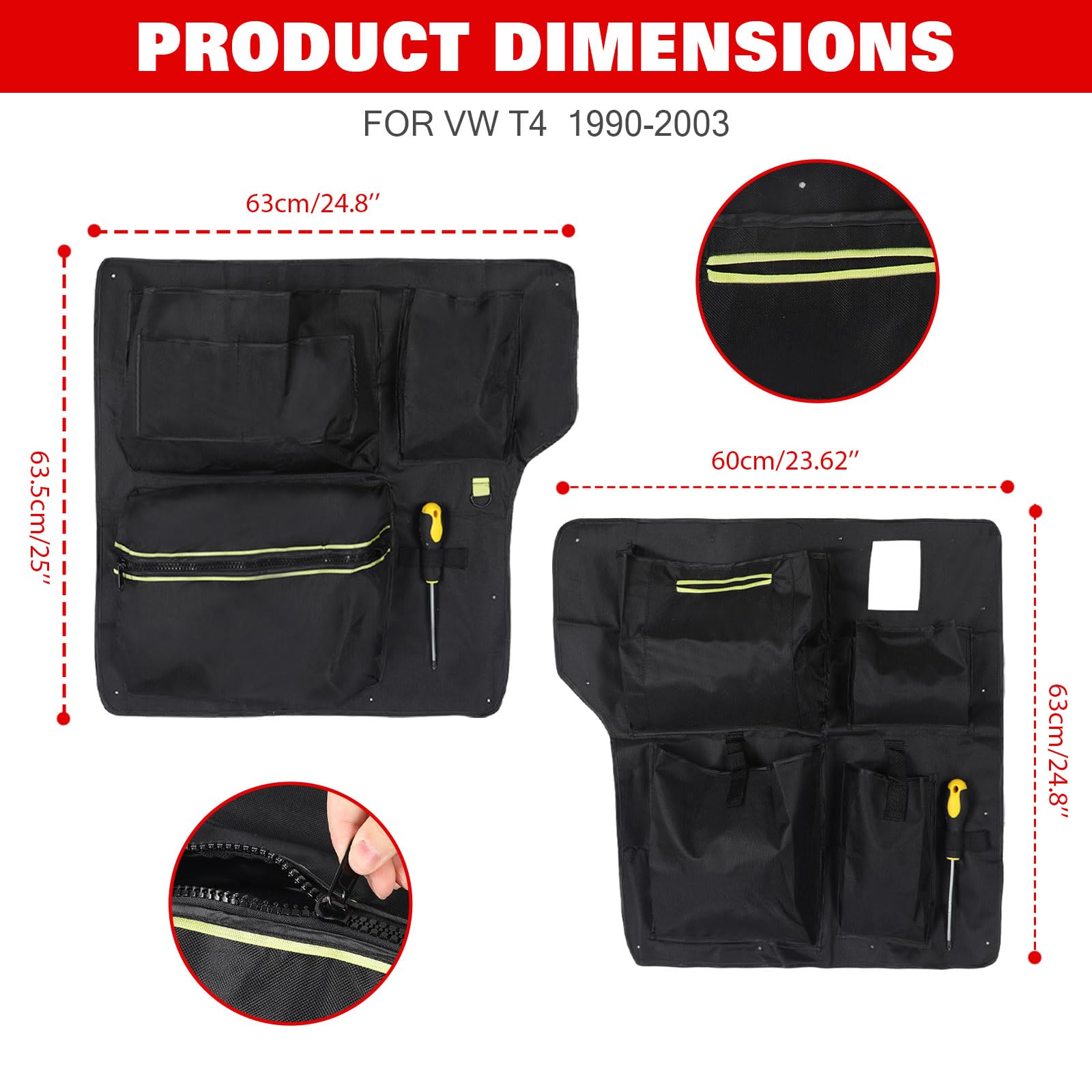 Scheunentor-Aufbewahrungsorganizer kompatibel mit VW T4 1990-2003, 2 Pcs Scheunentür Lagerorganisator für Kastenwagen /Wohnmobil Hecktür, Oxford-Taschen Kofferraumtaschen Zur Werkzeugaufbewahrung