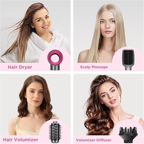 Miniatura 2 de IG INGLAM Cepillo de aire caliente 4 en 1, moldeador de pelo desmontable de iones negativos y voluminizador con 2 cabezales de cepillo, interruptor