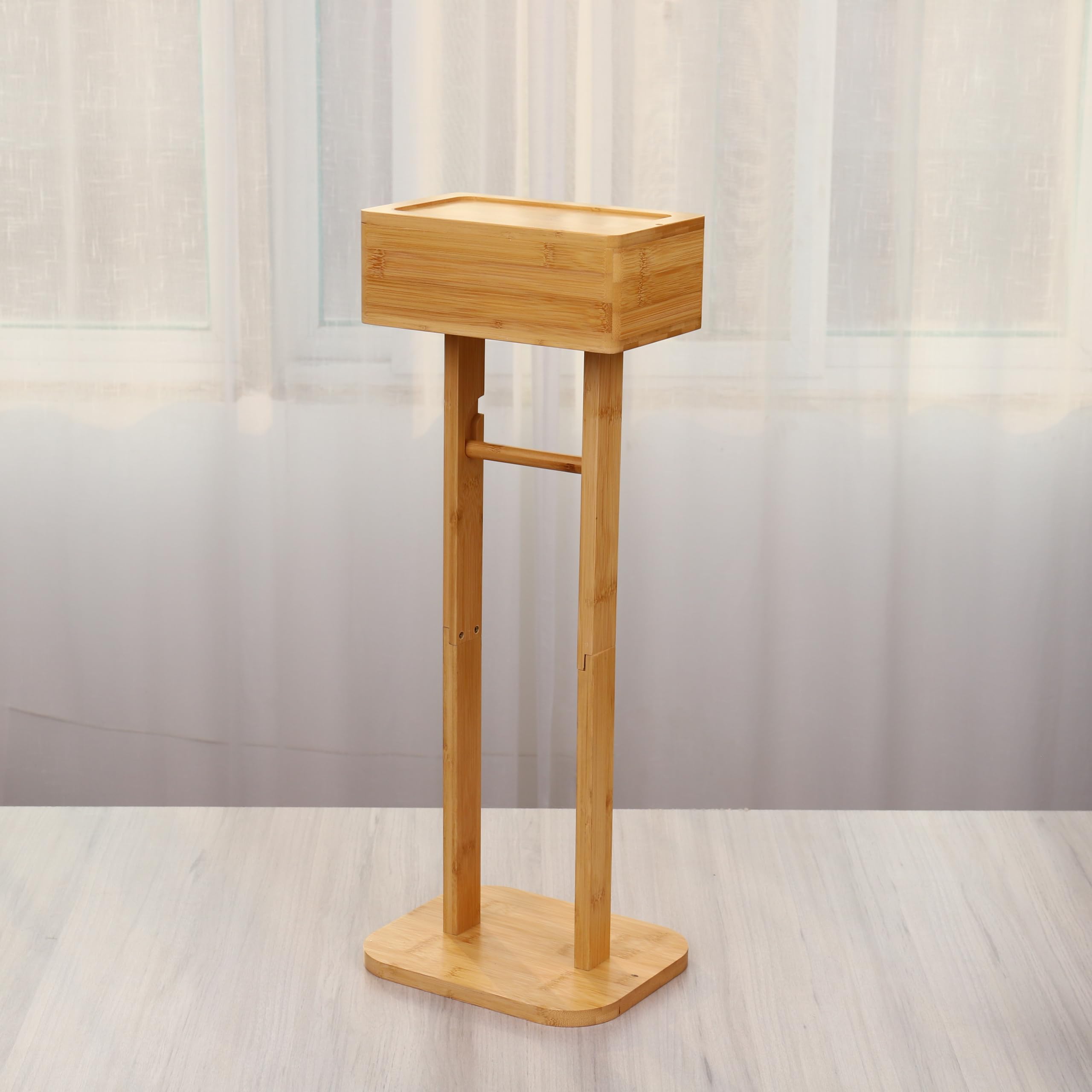 Tokenhigh Toilet Roll Holder Free Standing, Bamboo Toilet Roll Holder, Toilet Paper Holder Standing, Phone Tray, Wet Wipe Storage Box, Paper Roll Holder, Spare Paper Roll Storage - Four in One.