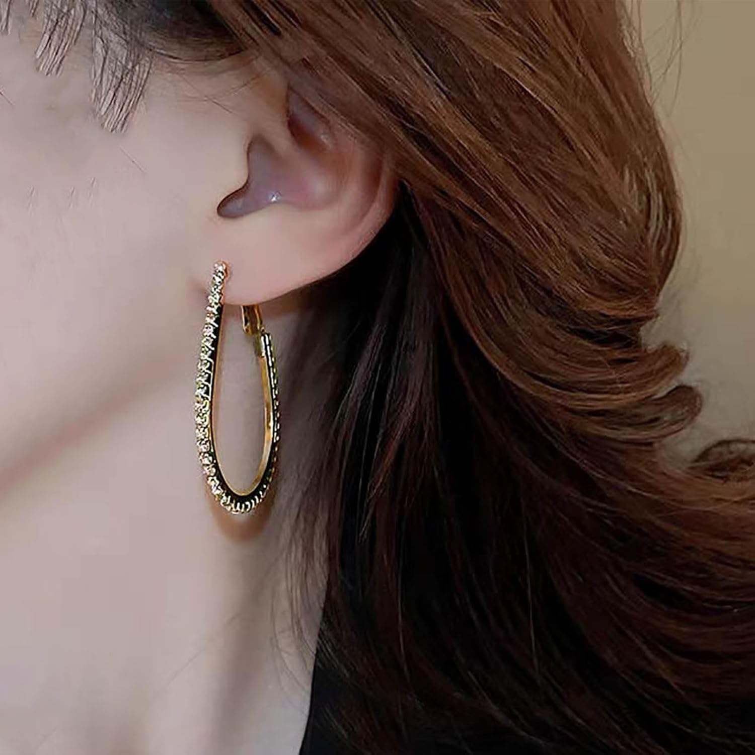 Boho Large Crystal Hoop Earrings for Girls Gold Hoop Earrings Teardrop Hoop Drop Earrings Hollow Hoop Dangle Earrings Geometric Drop Earrings Jewelry for Women Gifts - Image 6