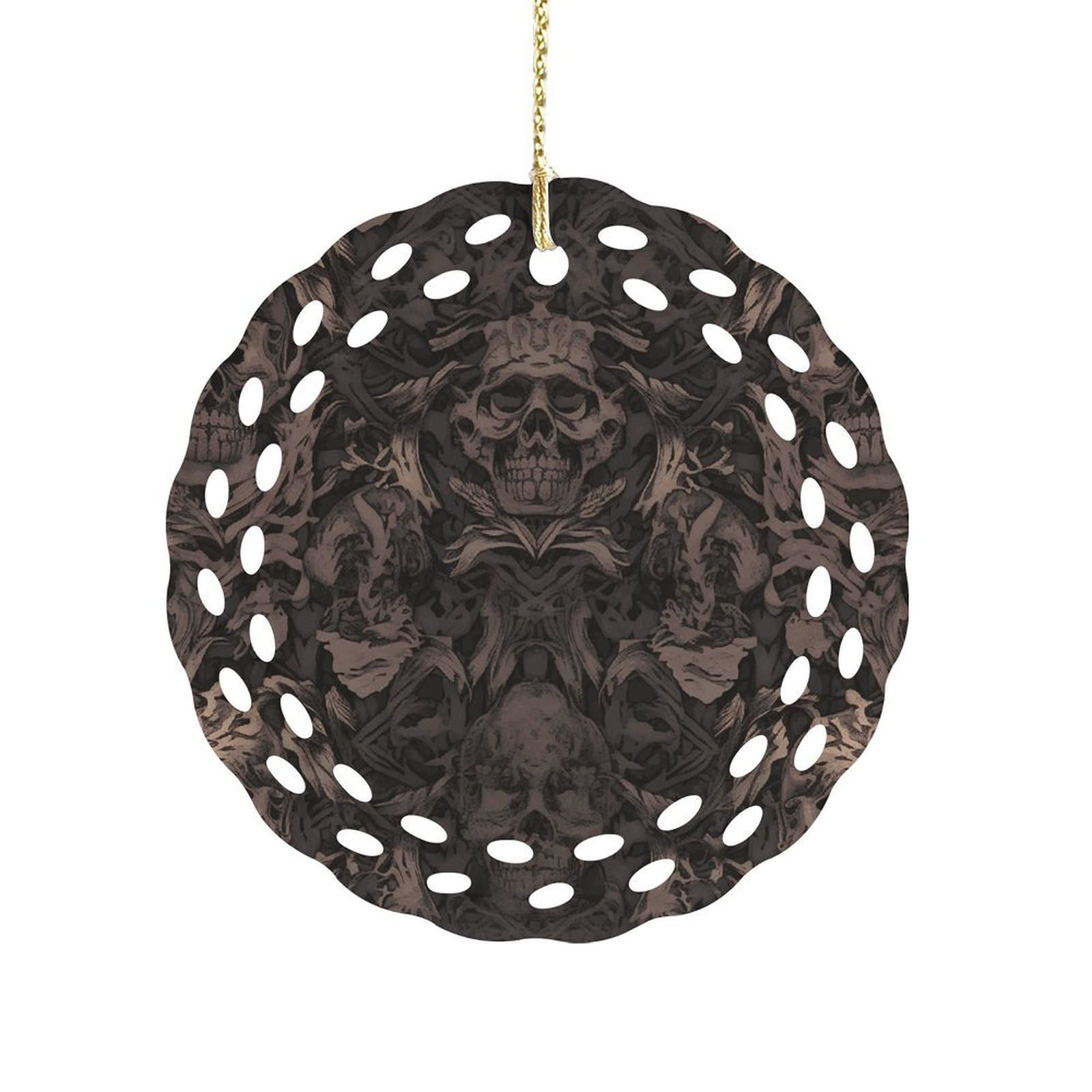 Fekiloot Women's Style Gothic Wallpaper For Walls Skull Damask Ceramic Ornaments 3 Inch Round,Holiday Keepsake For ,Girls,Pet Owners,Hanging Ornament Gifts Idea For Home