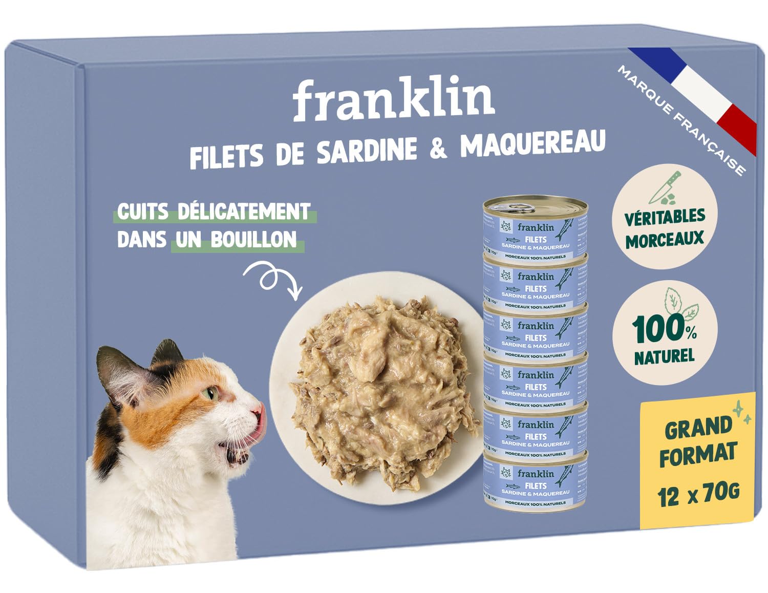 Nourriture humide pour chat riche en protéines au filet de sardine et maquereau sans additifs